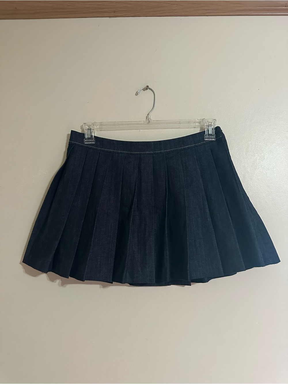 Zara Pleated Denim Mini Skort - Dark Denim